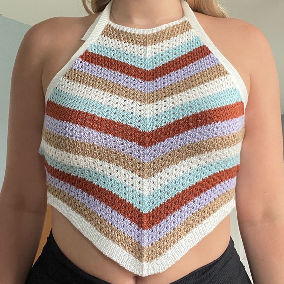 “Almost Famous” brand medium multicolored chivron halter top - Picture 2 of 3